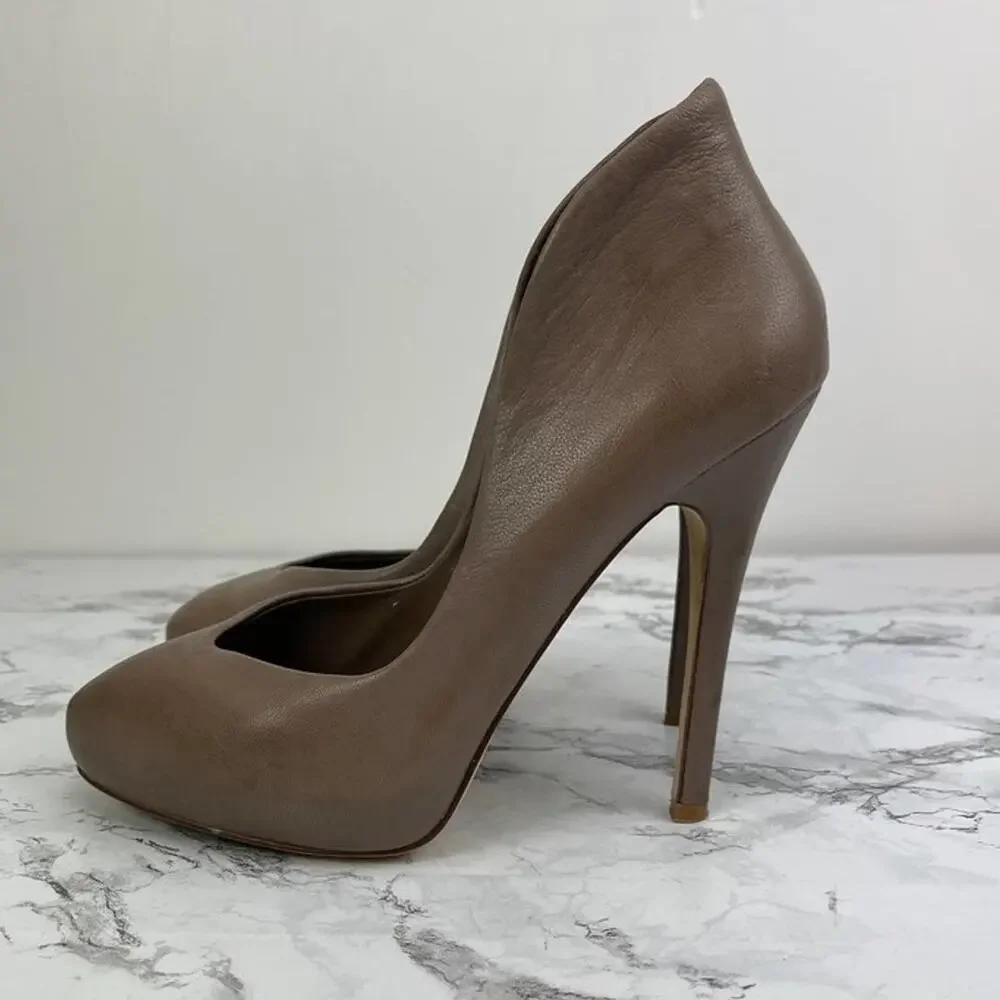 Aldo Taupe Brown Leather D'Orsay Platform Pumps Heels Size 40 Women's